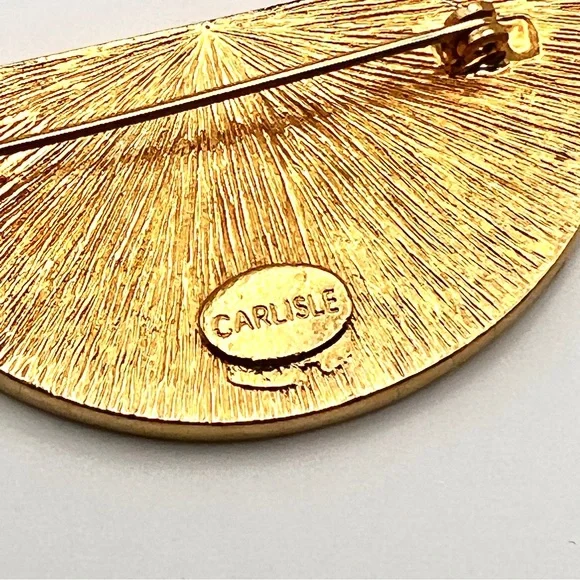 Vintage Carlisle Signed Swarovski Rhinestone Red Pink Gold Watermelon Brooch - Picture 4 of 10